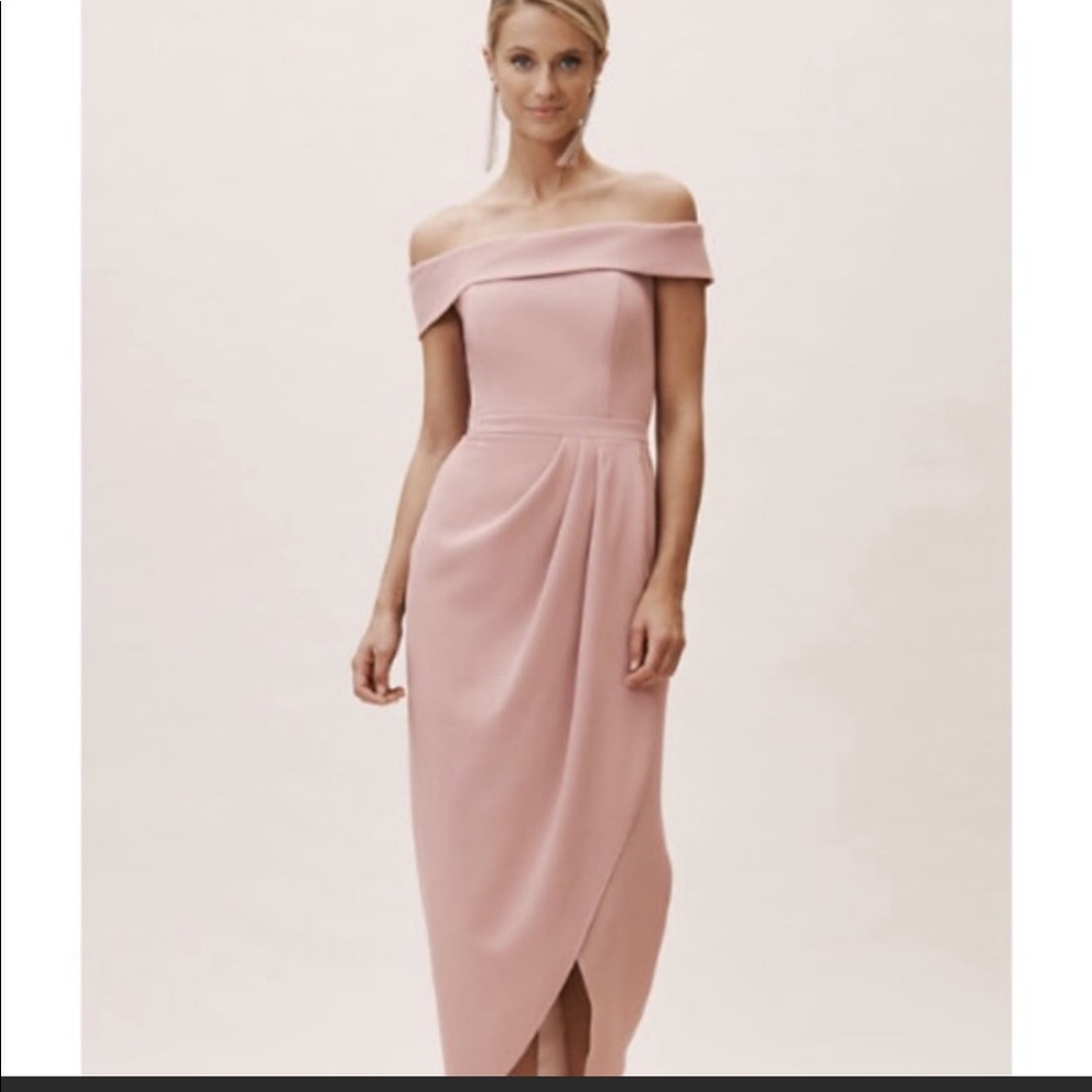 Anthropologie x BHLND, Thompson off-the-shoulder blush midi dress. NWT Size 10.